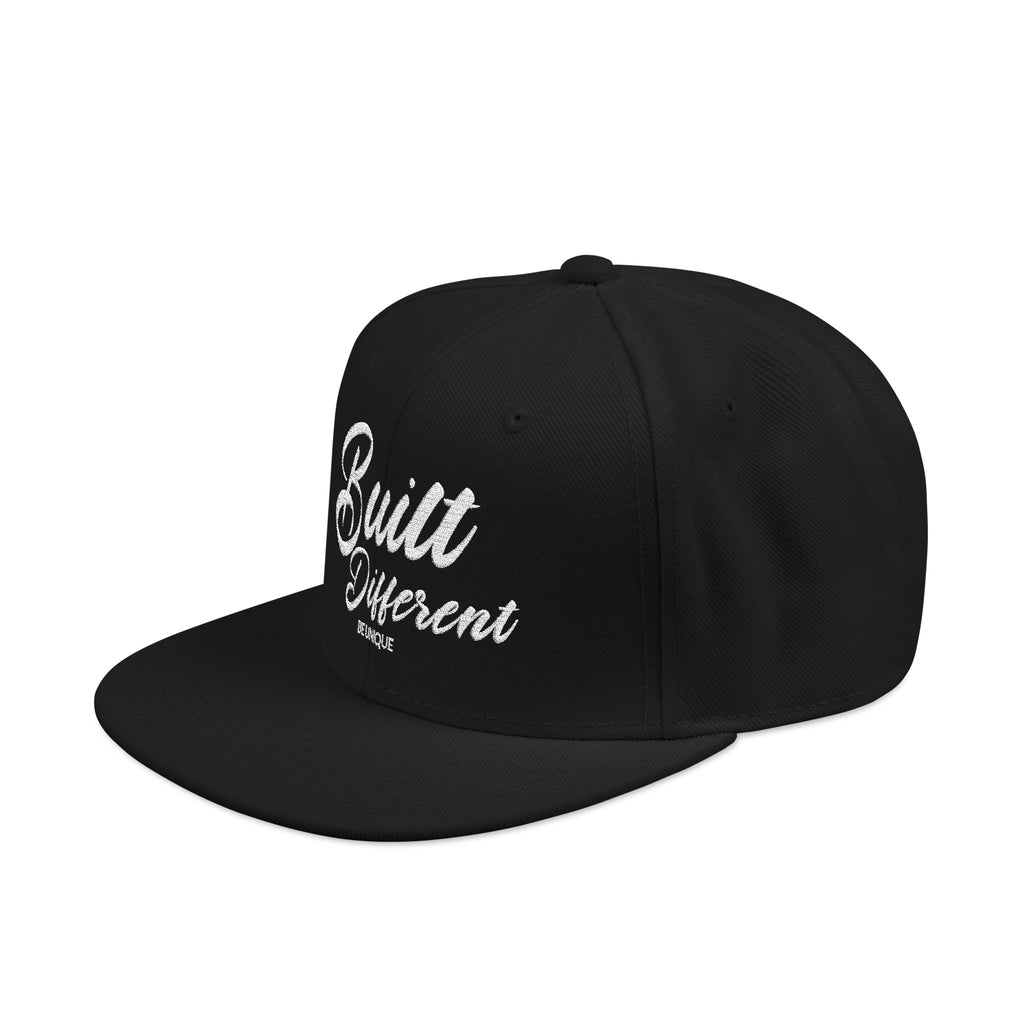 Snapback Hat - 'Built Different' Embroidered Flat Brim Cap