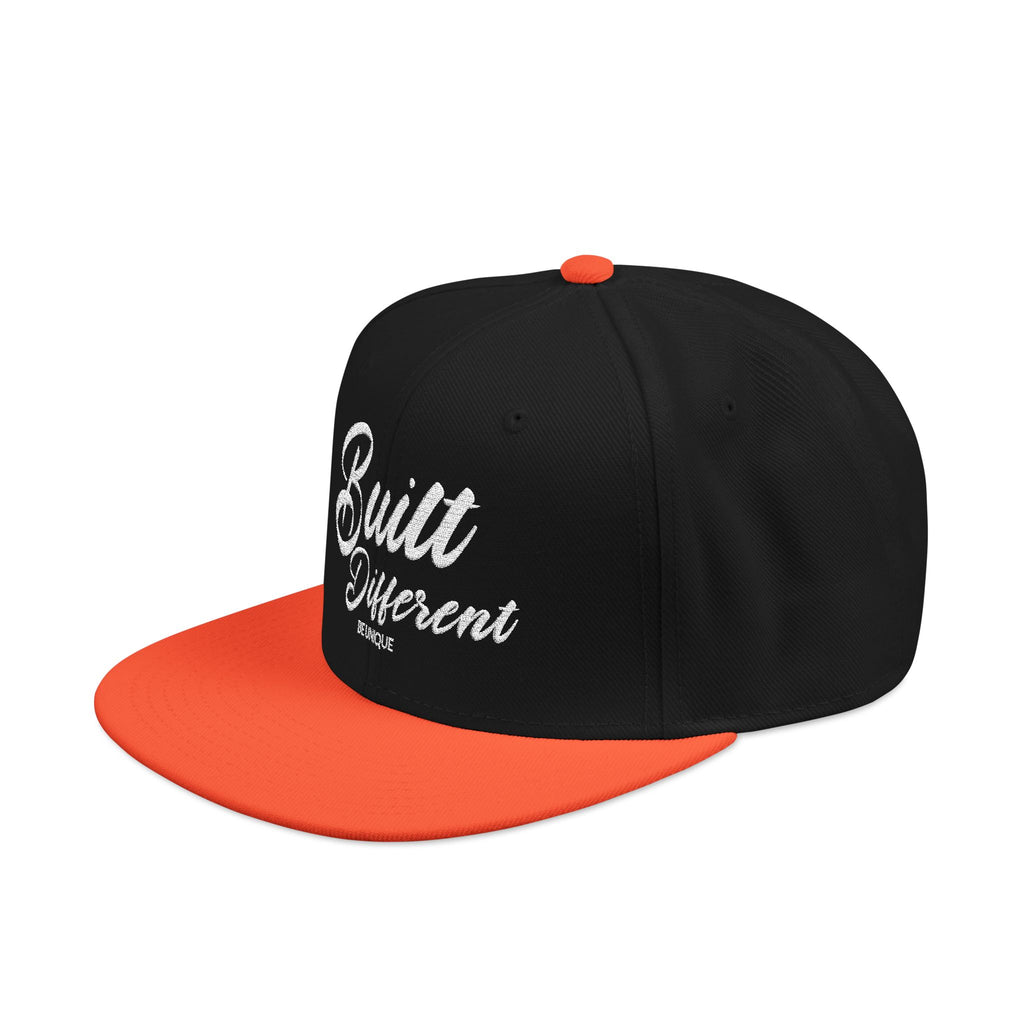 Snapback Hat - 'Built Different' Embroidered Flat Brim Cap