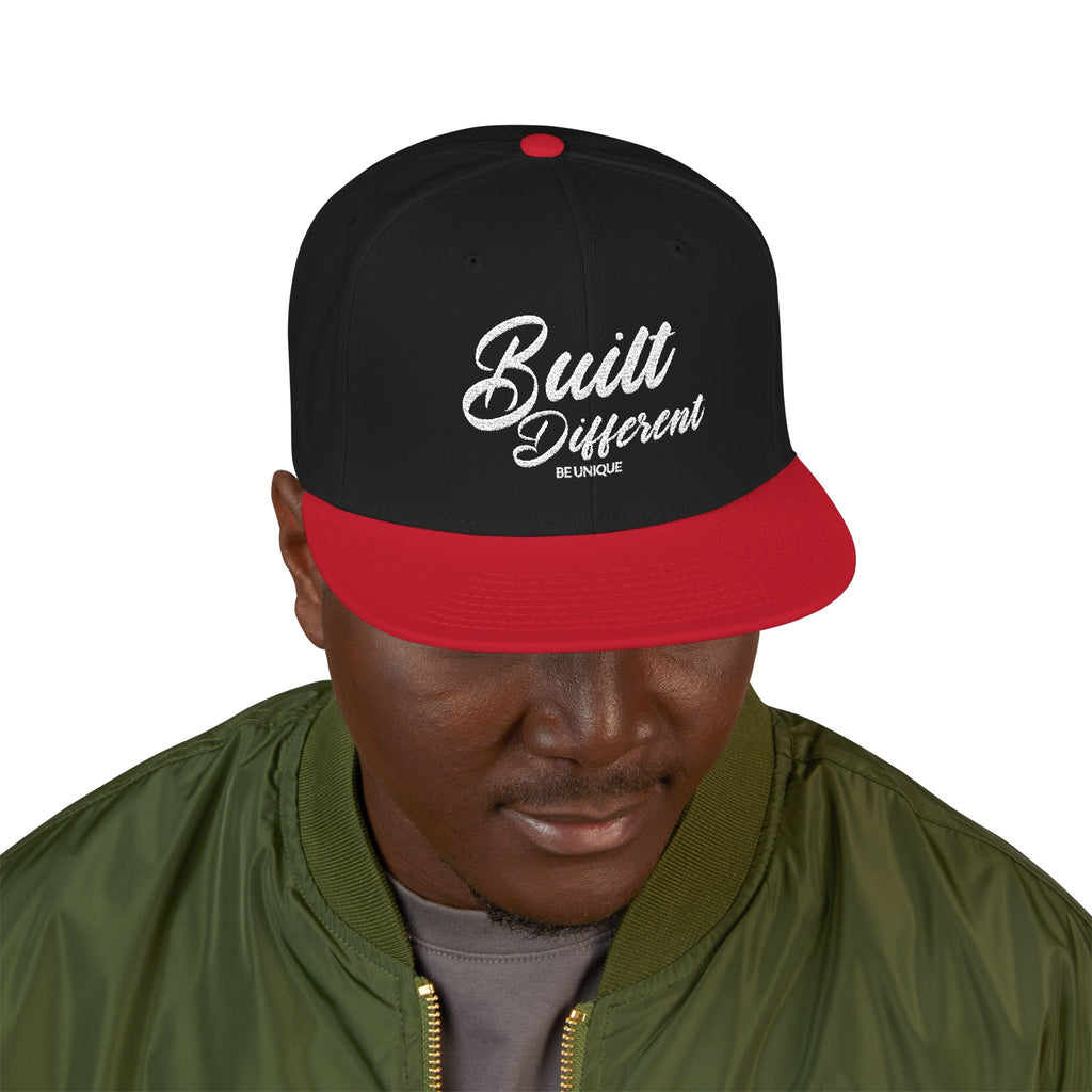 Snapback Hat - 'Built Different' Embroidered Flat Brim Cap