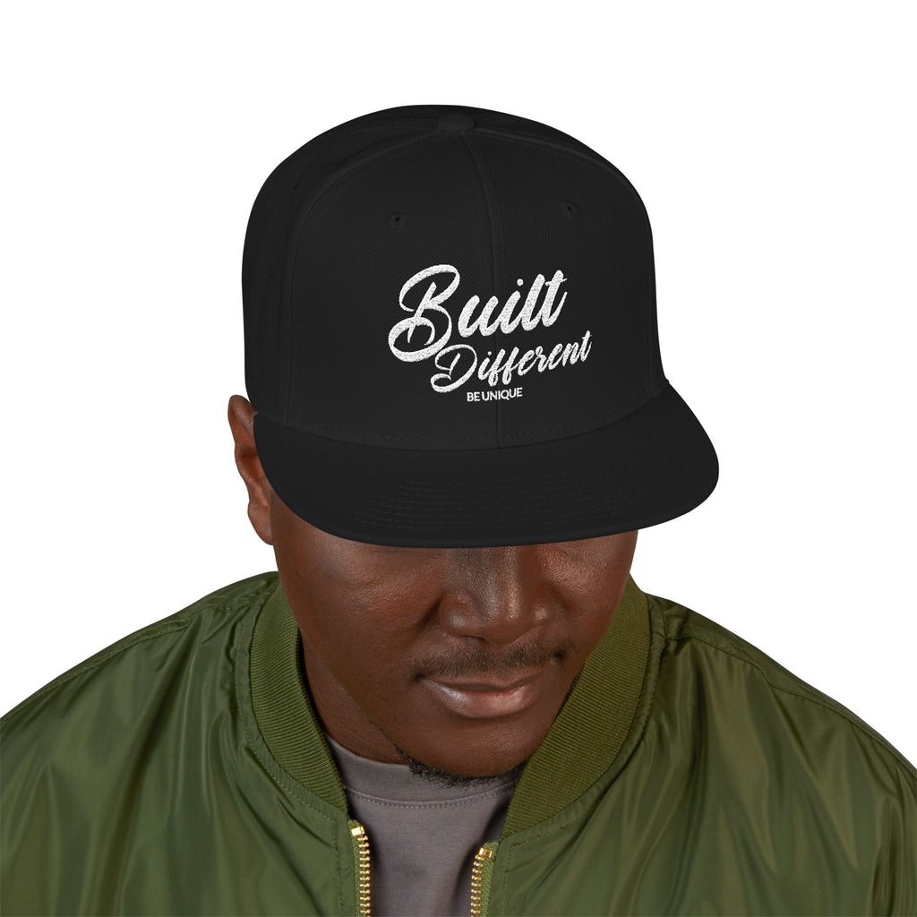 Snapback Hat - 'Built Different' Embroidered Flat Brim Cap
