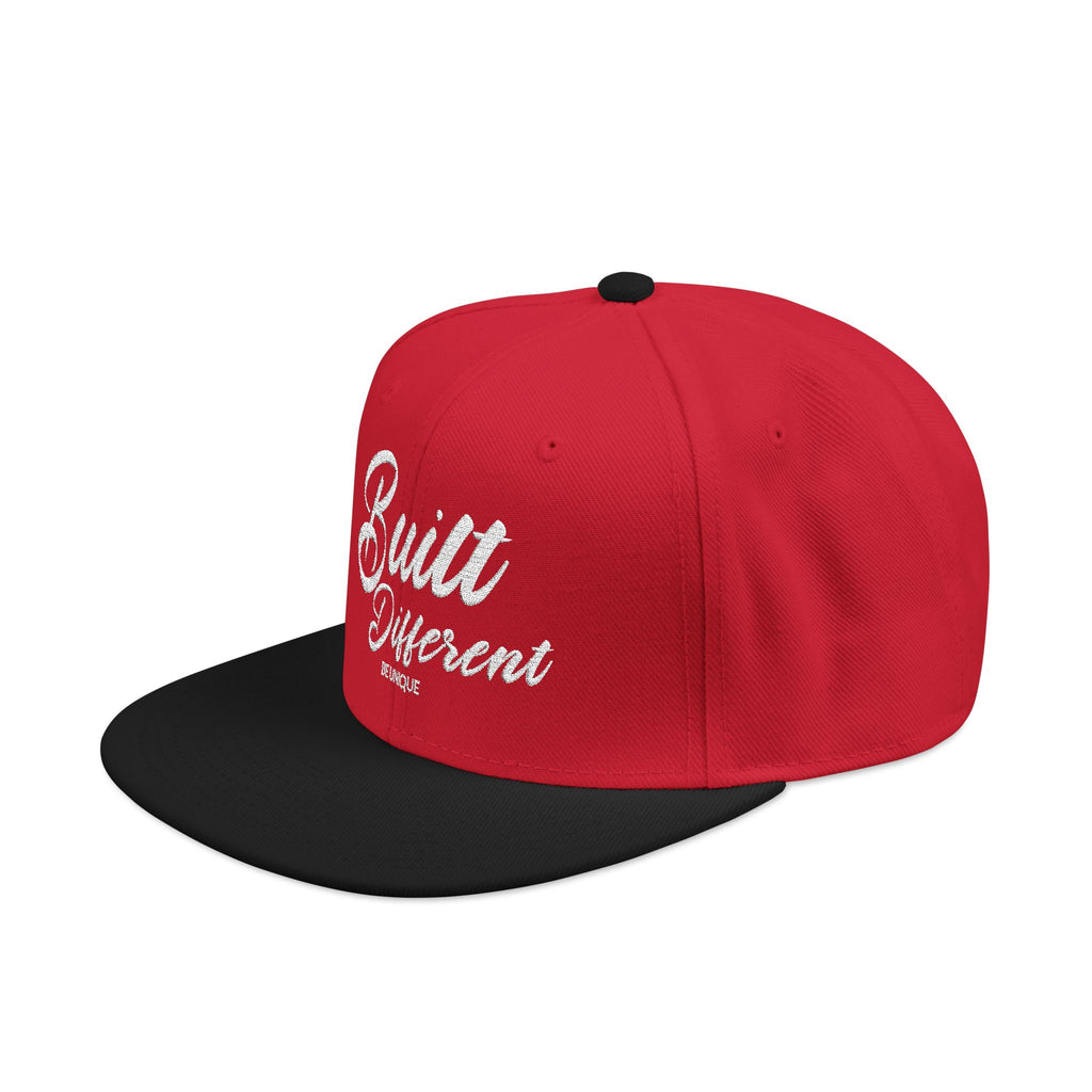 Snapback Hat - 'Built Different' Embroidered Flat Brim Cap