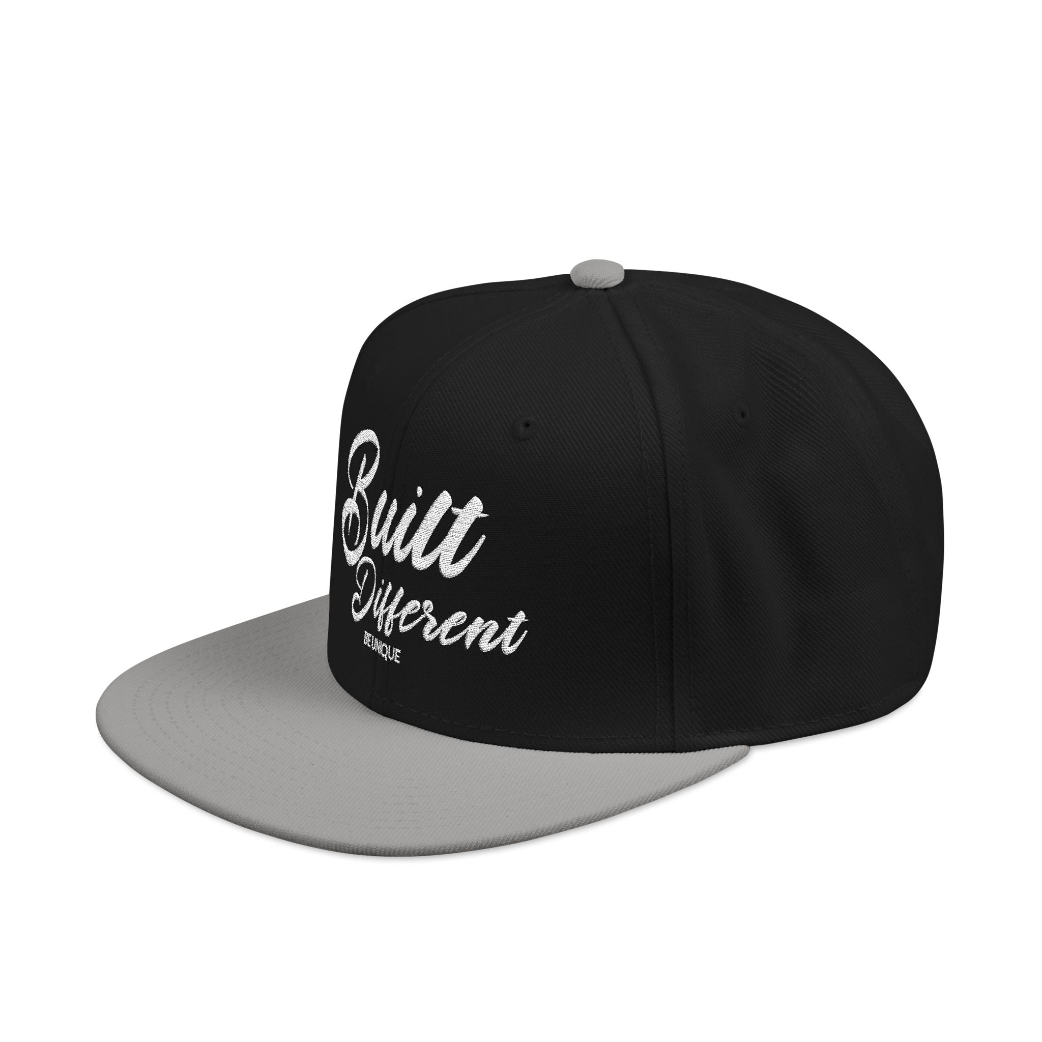 Snapback Hat - 'Built Different' Embroidered Flat Brim Cap