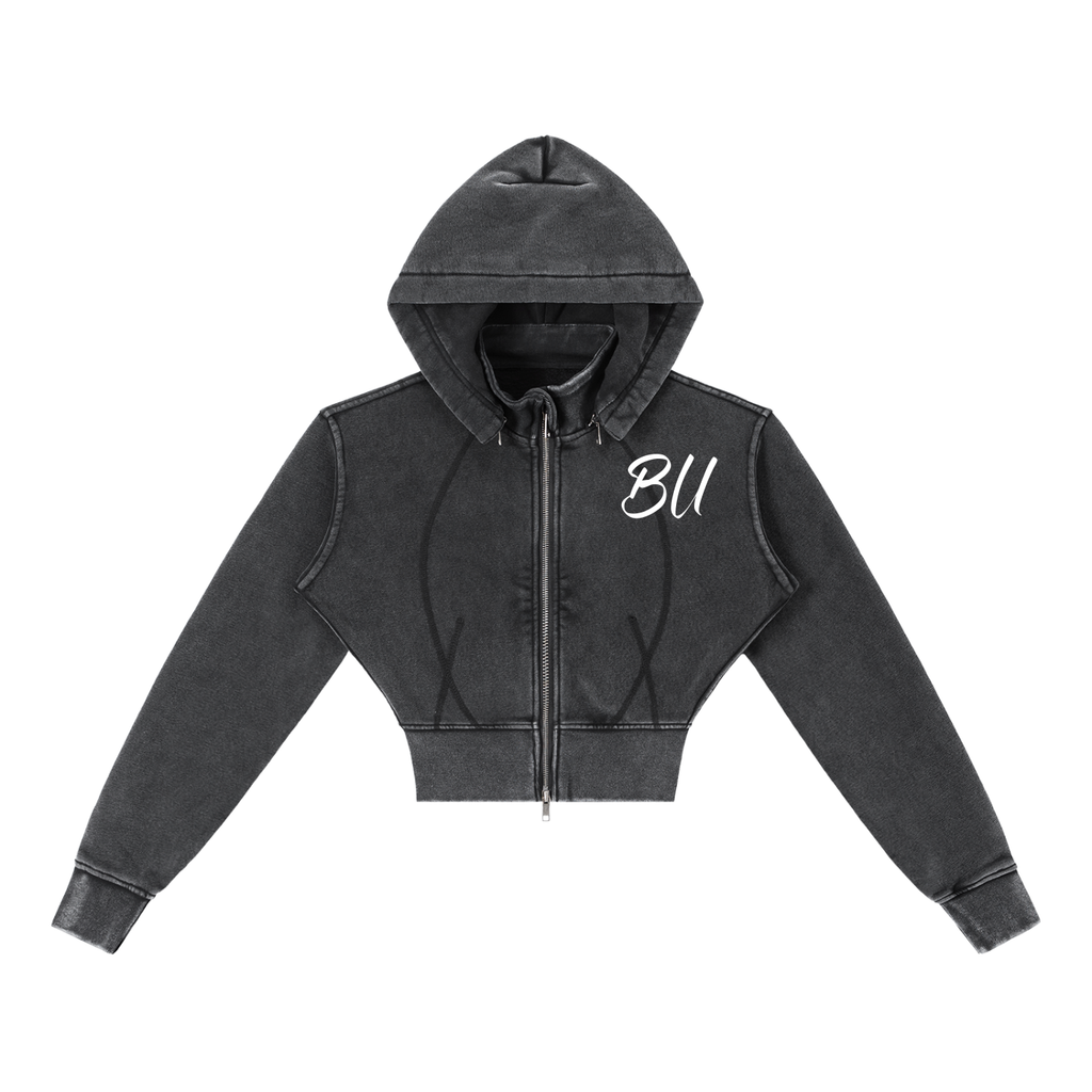 Vintage Washed Cropped Fleece Hoodie