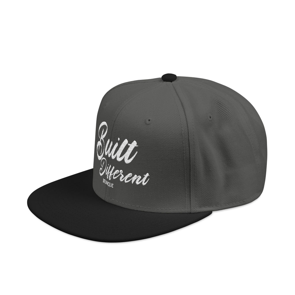Snapback Hat - 'Built Different' Embroidered Flat Brim Cap