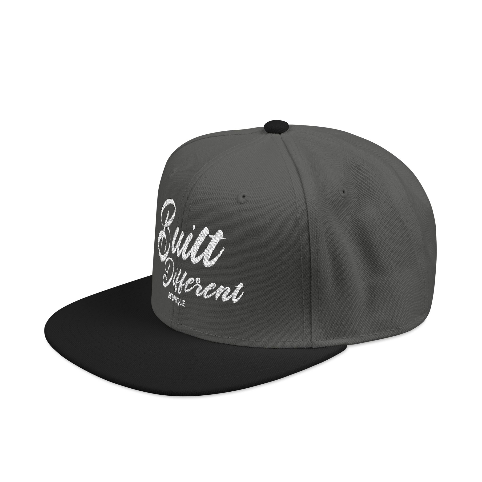 Snapback Hat - 'Built Different' Embroidered Flat Brim Cap