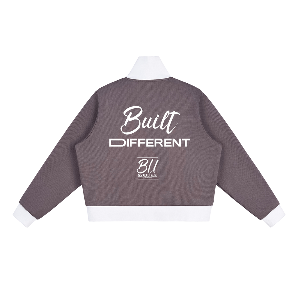 Contrast Side Stripe Fleece Cropped Track Jacket