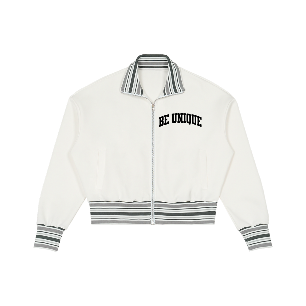 Striped Rib Collar Zip Jacket