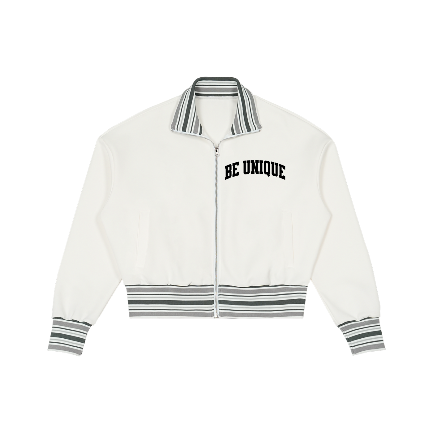 Striped Rib Collar Zip Jacket