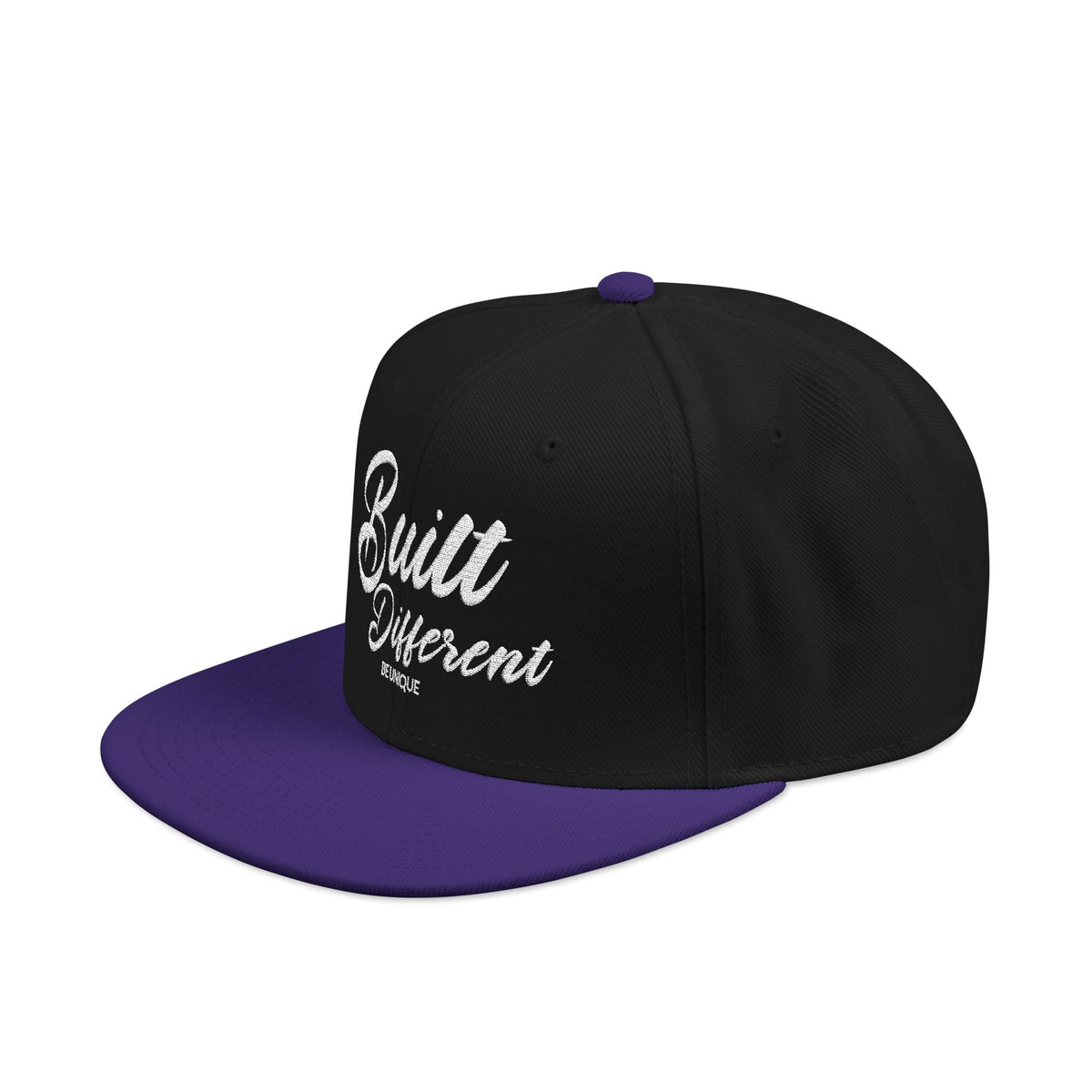 Snapback Hat - 'Built Different' Embroidered Flat Brim Cap
