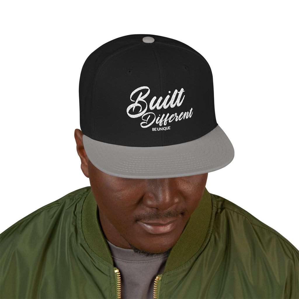 Snapback Hat - 'Built Different' Embroidered Flat Brim Cap