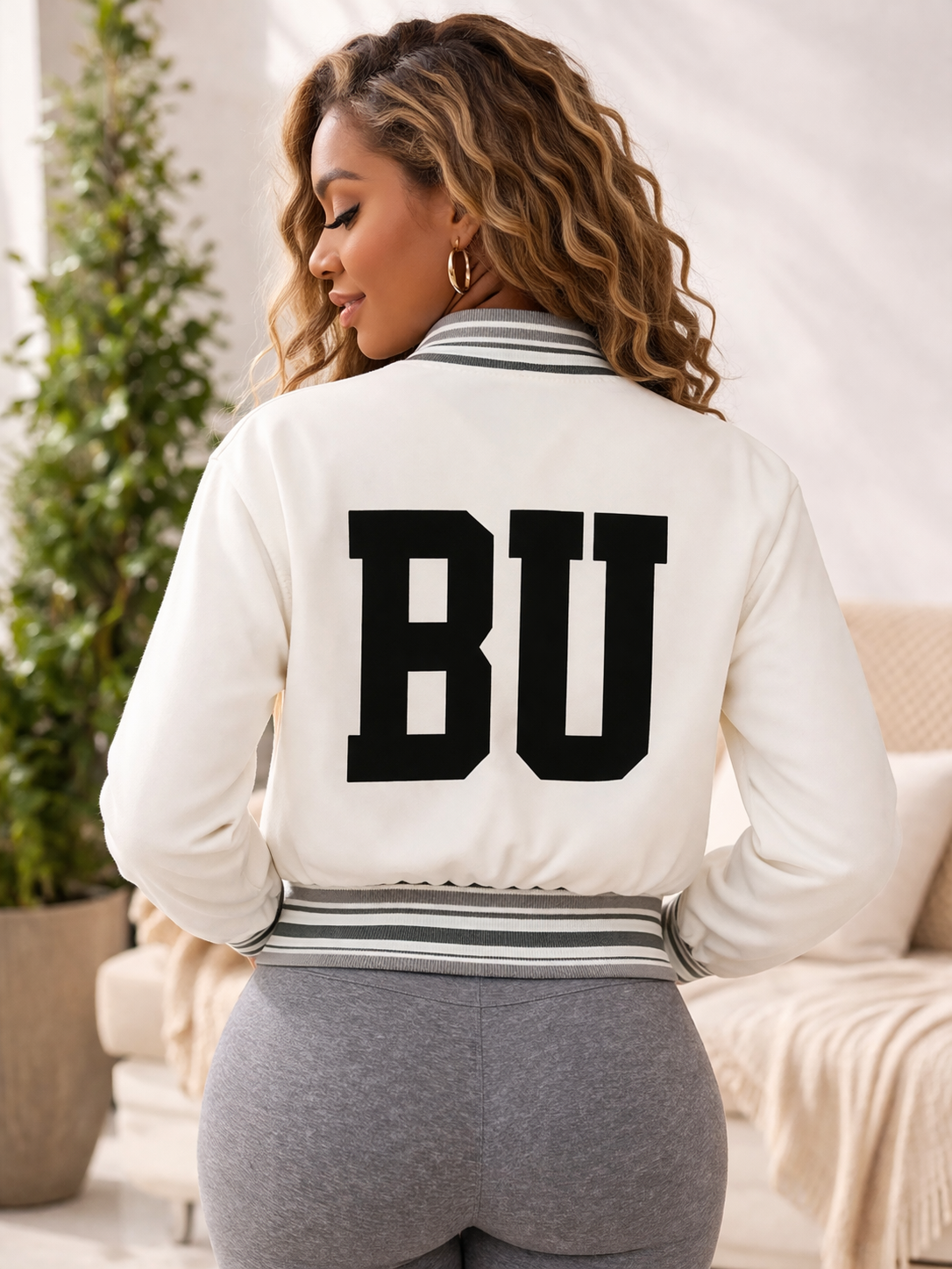 Be Unique Striped Rib Collar Zip Jacket - Unisex Oversized Fit