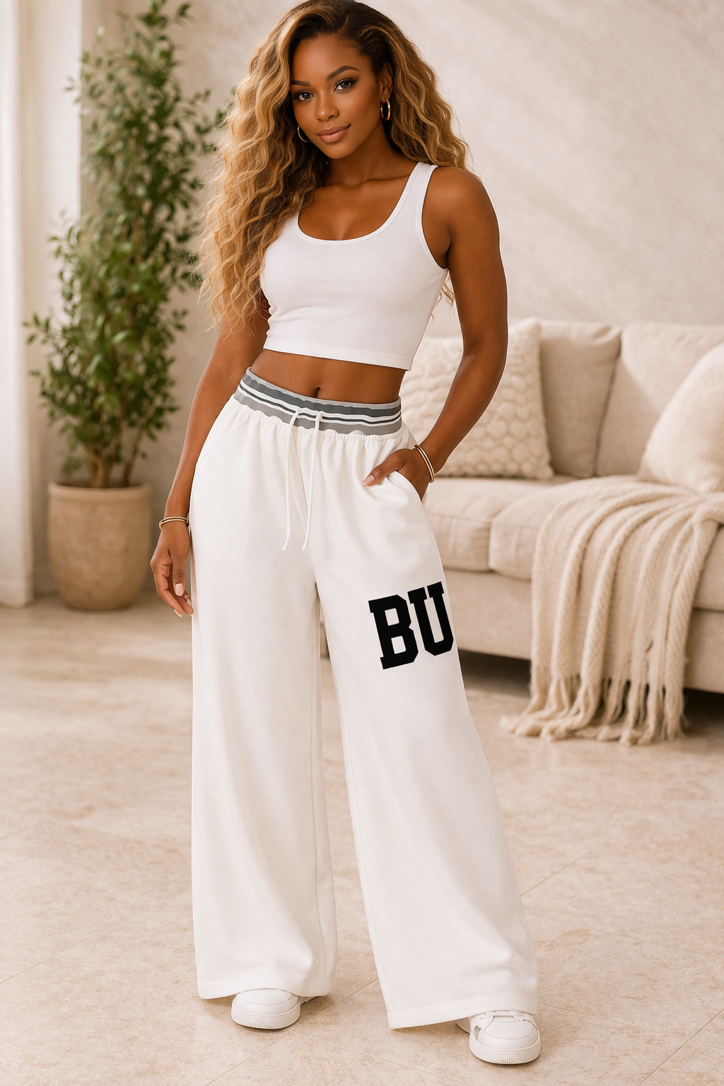 Striped Waist Wide Leg Pants