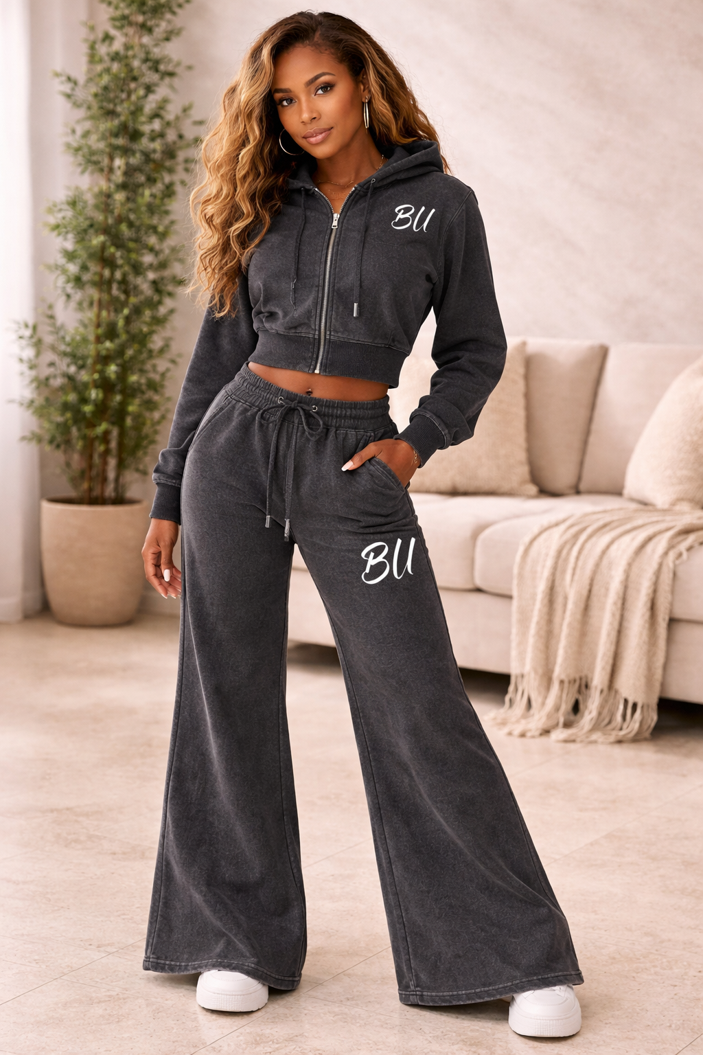Vintage Washed Flared Fleece Pants