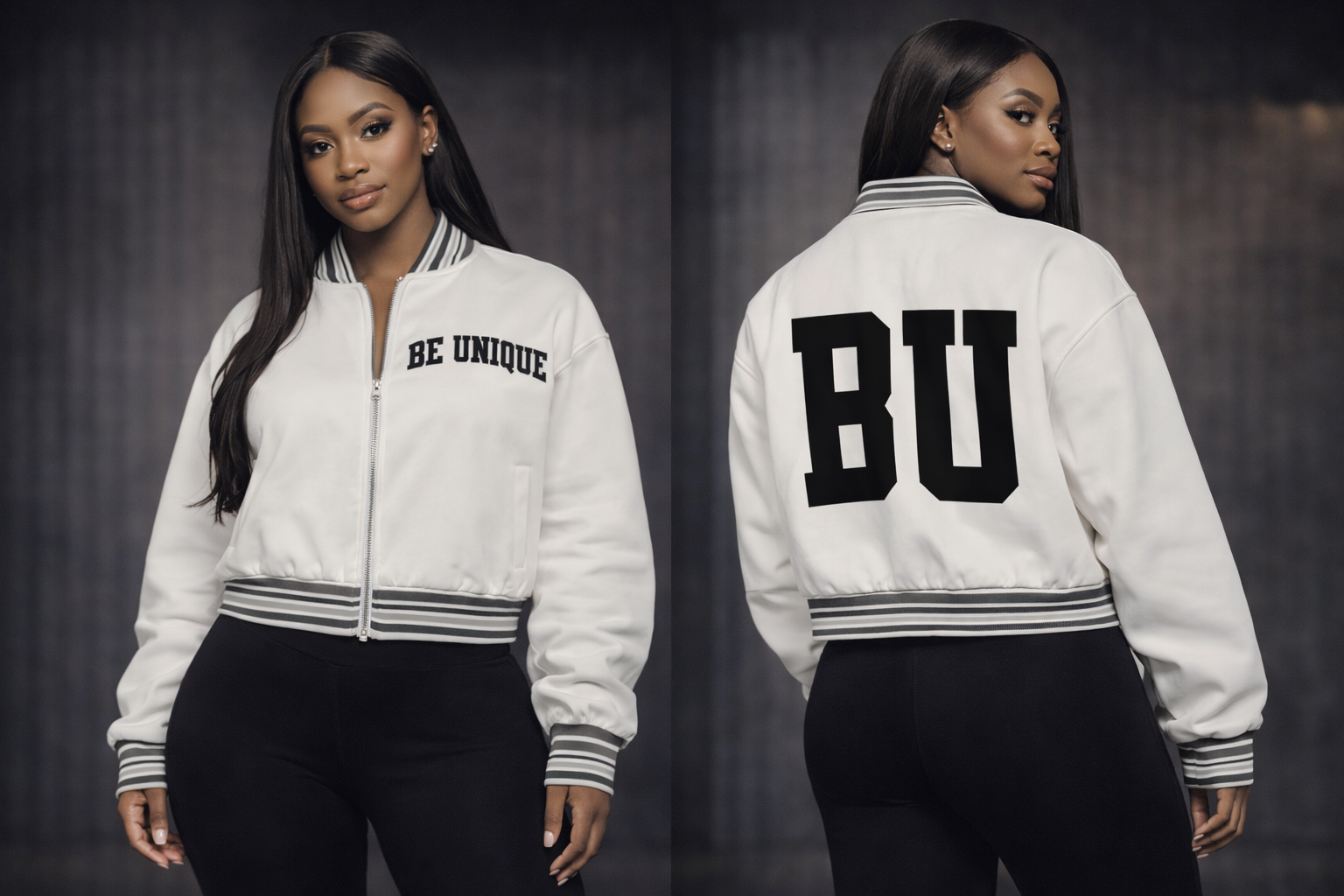 Be Unique Striped Rib Collar Zip Jacket - Unisex Oversized Fit