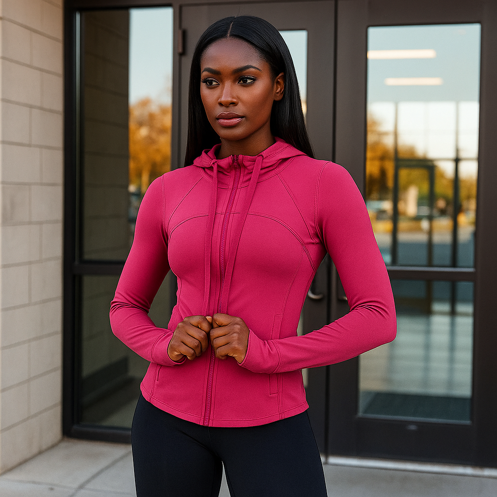 Be Unique Slim Fit BBL Long Sleeve Zip up Yoga Jacket w/Hood