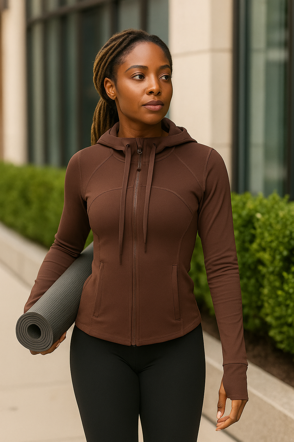 Be Unique Slim Fit BBL Long Sleeve Zip up Yoga Jacket w/Hood