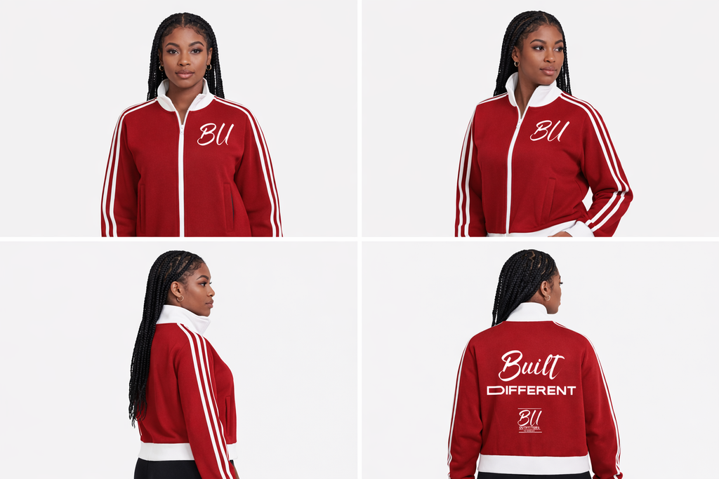 Contrast Side Stripe Fleece Cropped Track Jacket