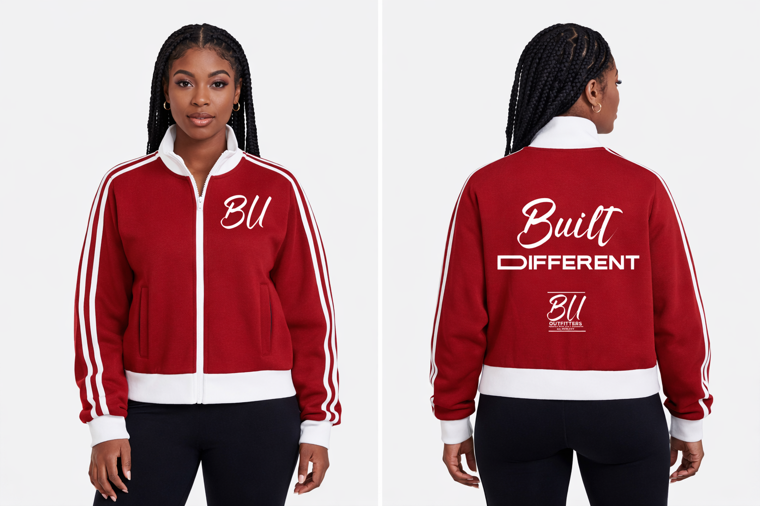 Contrast Side Stripe Fleece Cropped Track Jacket