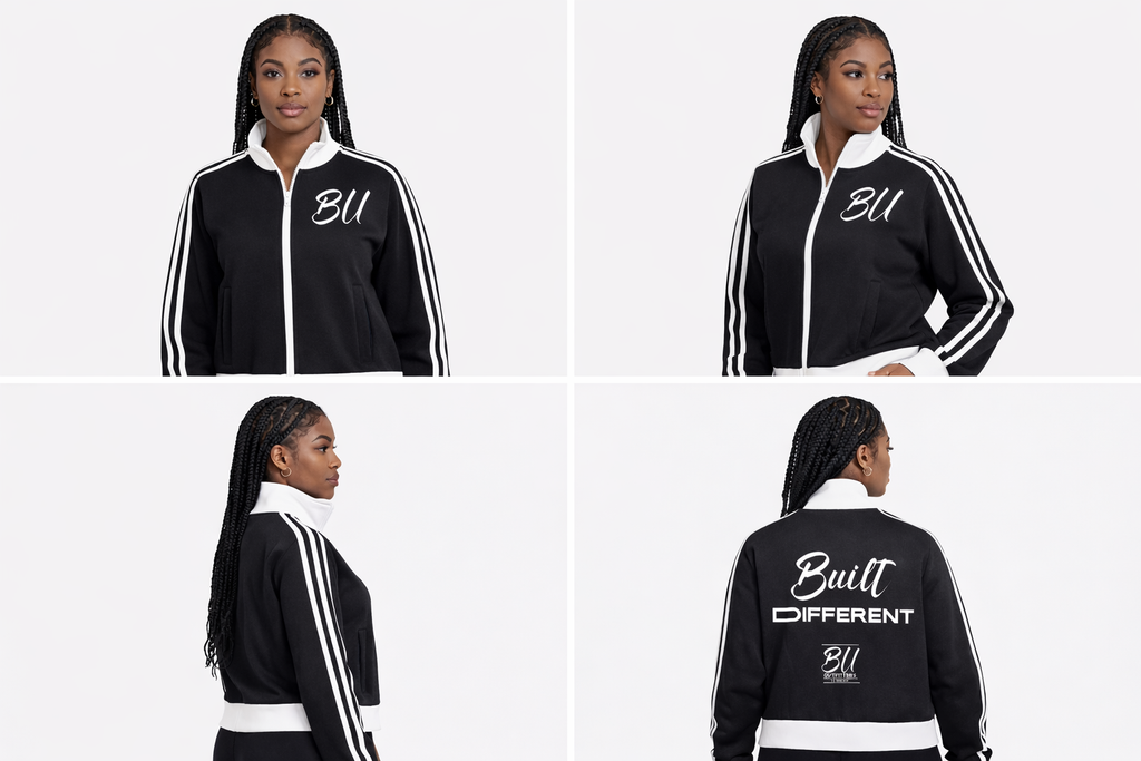 Contrast Side Stripe Fleece Cropped Track Jacket