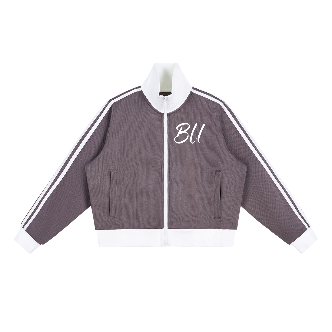 Contrast Side Stripe Fleece Cropped Track Jacket