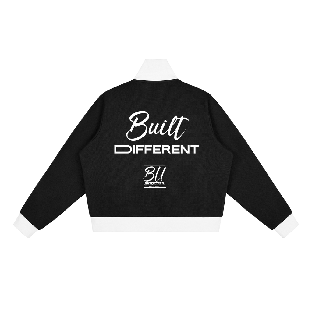 Contrast Side Stripe Fleece Cropped Track Jacket
