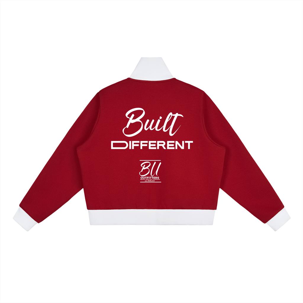 Contrast Side Stripe Fleece Cropped Track Jacket