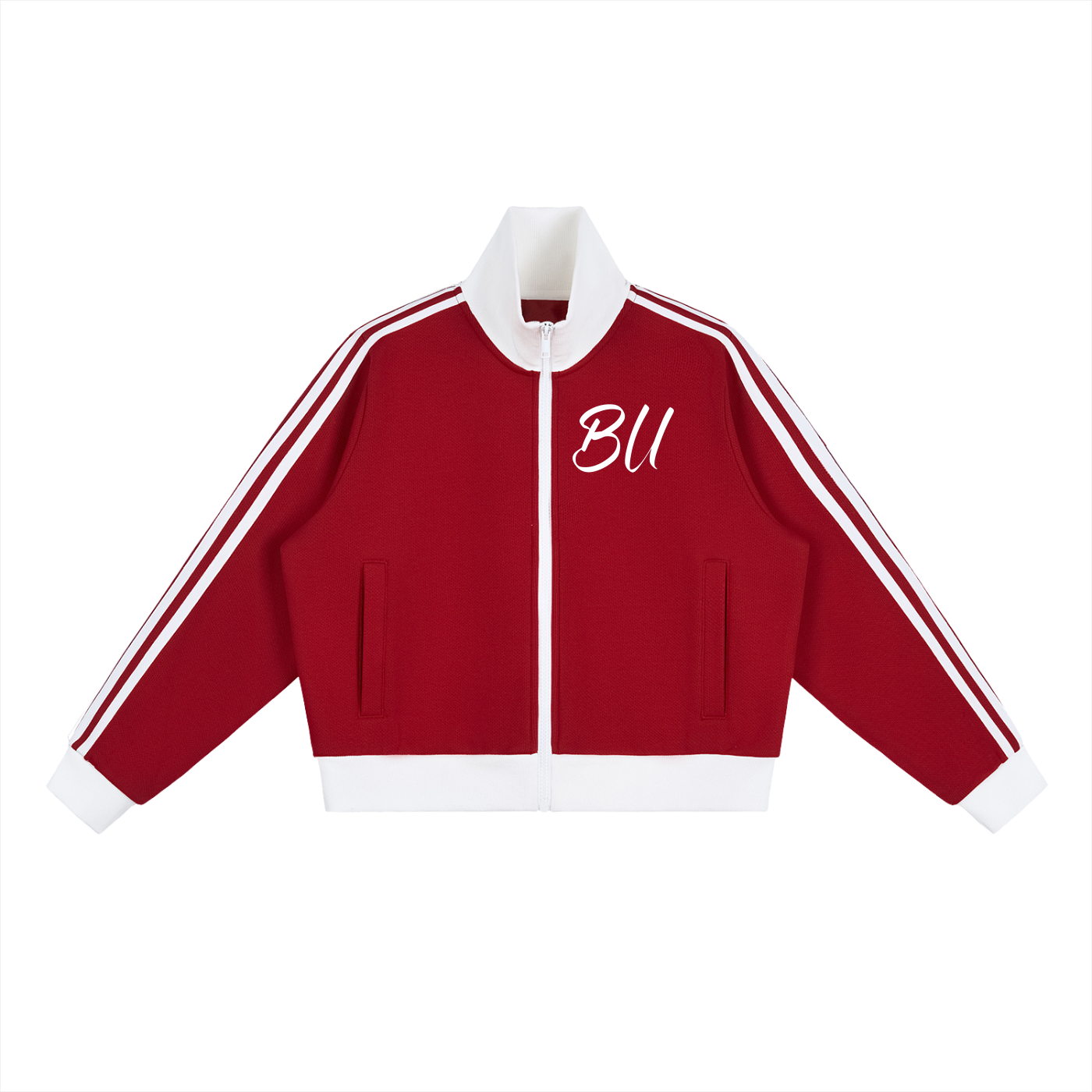 Contrast Side Stripe Fleece Cropped Track Jacket